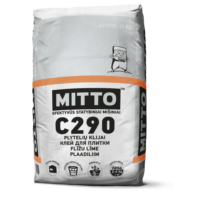 Plytelių klijai, MITTO C290, 25 kg