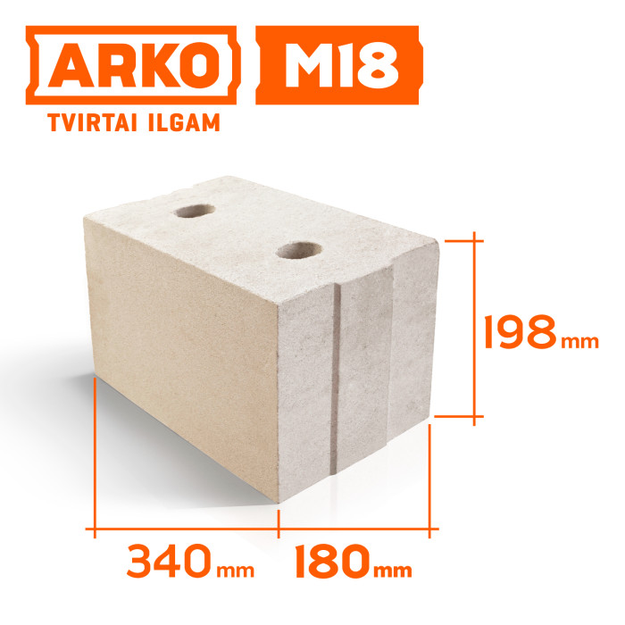 ARKO M18 silikatiniai blokeliai 180x198x340 mm ARKO M18 silikatiniai blokeliai 180x198x340 mm